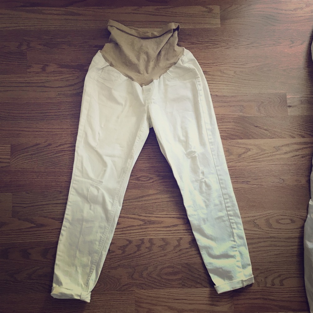 Jessica Simpson White Maternity Crop Pants Size M